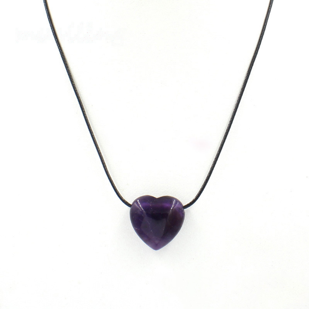 Wire Wrap Raw Amethyst Stone Pendant Necklace Natural Healing Chakra Crystals for Women