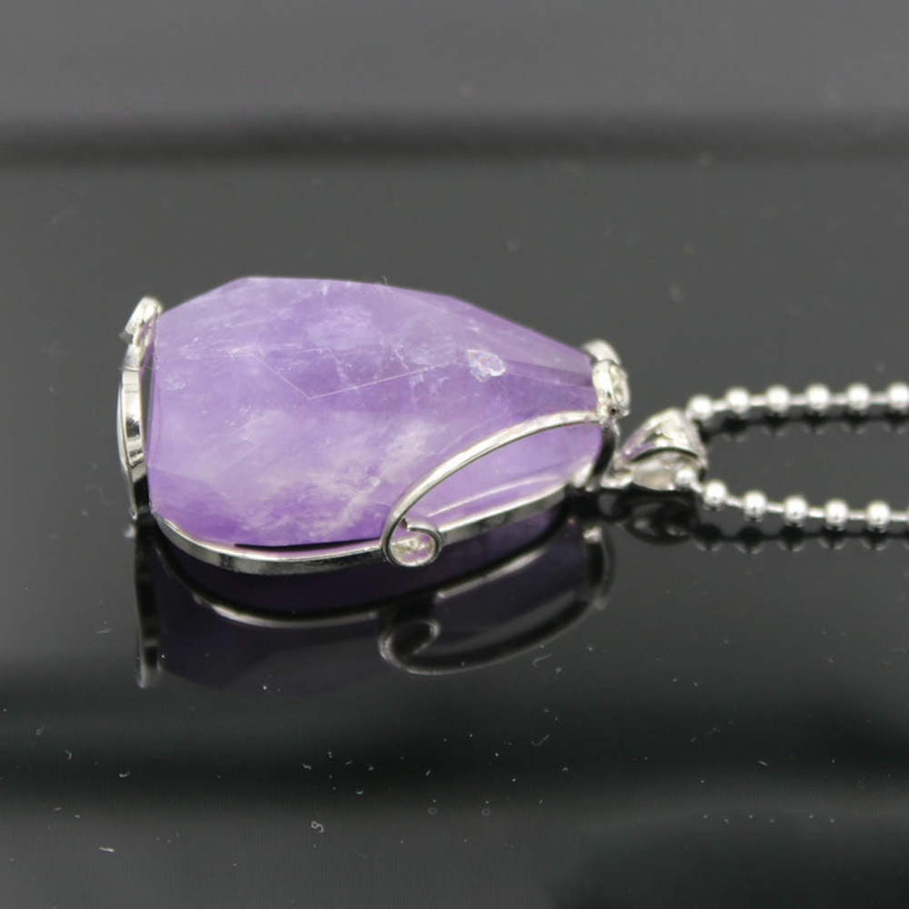 Wire Wrap Raw Amethyst Stone Pendant Necklace Natural Healing Chakra Crystals for Women