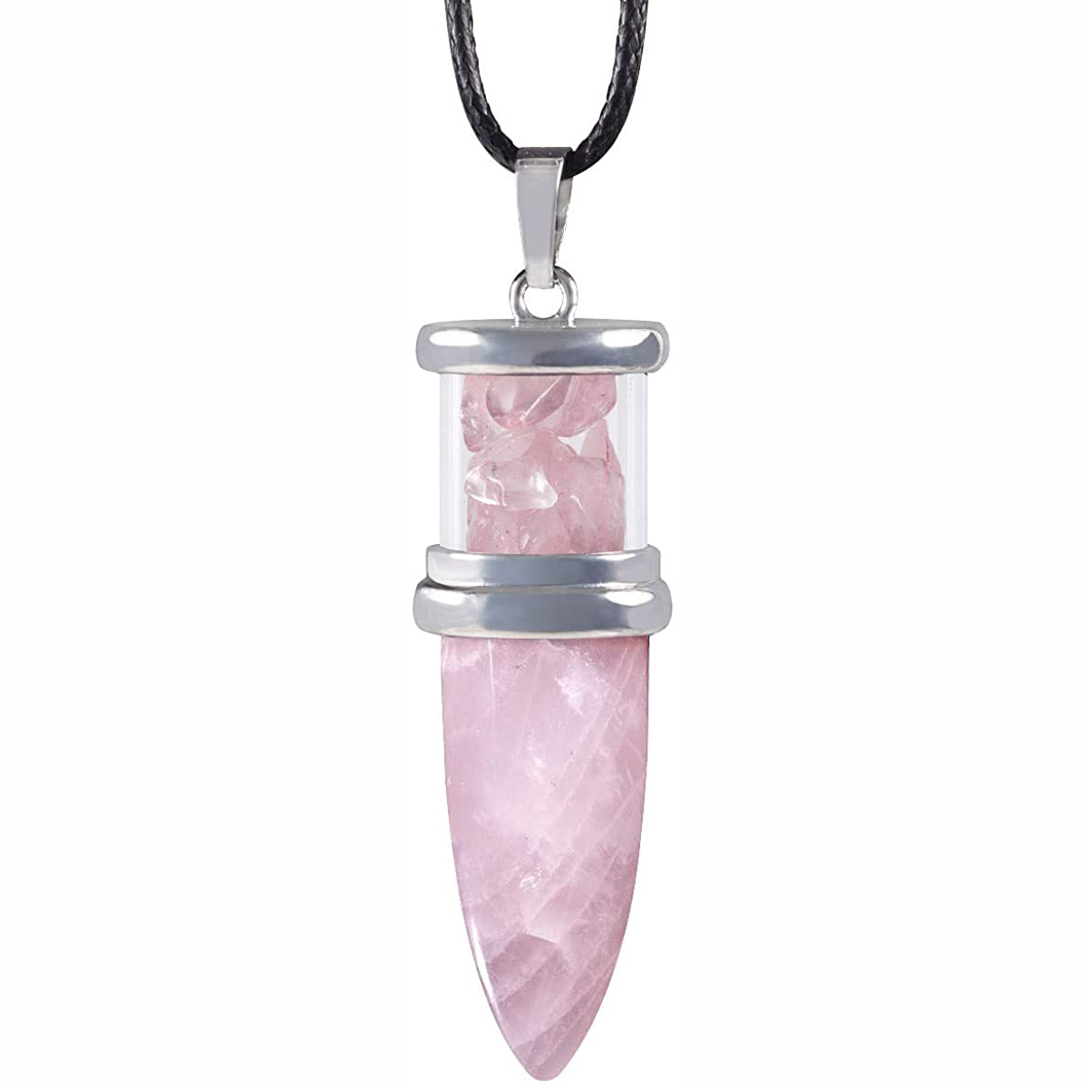 Natural Crystal Point Necklace for Unisex, Chip Stone Wishing Bottle Pendant with Stainless Steel Chain, Bullet Shaped