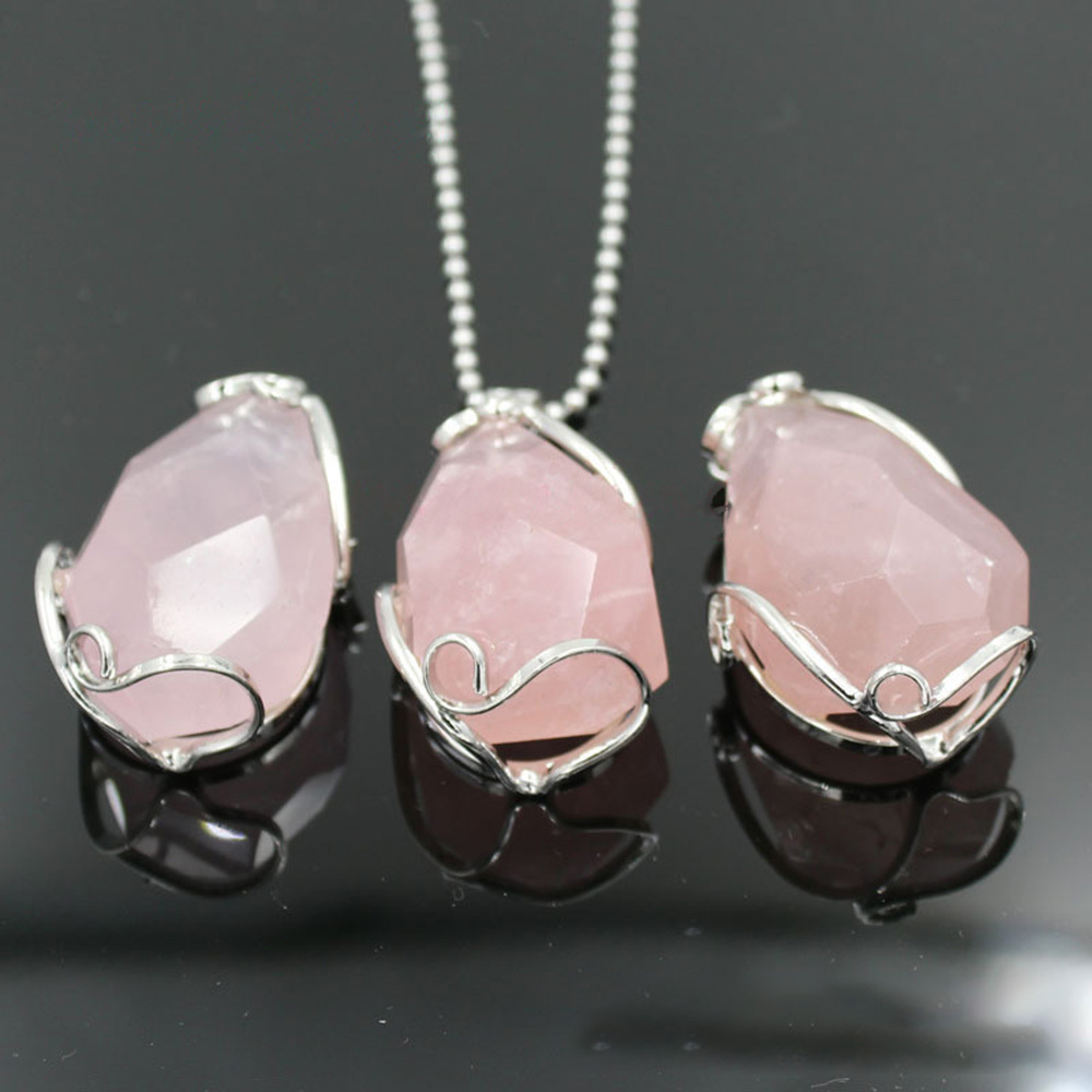 Wire Wrap Raw Amethyst Stone Pendant Necklace Natural Healing Chakra Crystals for Women