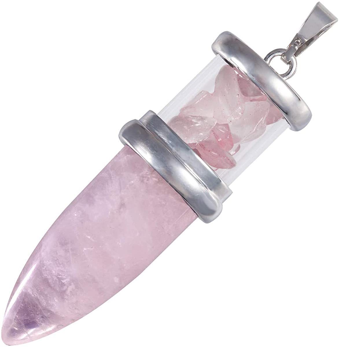 Natural Crystal Point Necklace for Unisex, Chip Stone Wishing Bottle Pendant with Stainless Steel Chain, Bullet Shaped