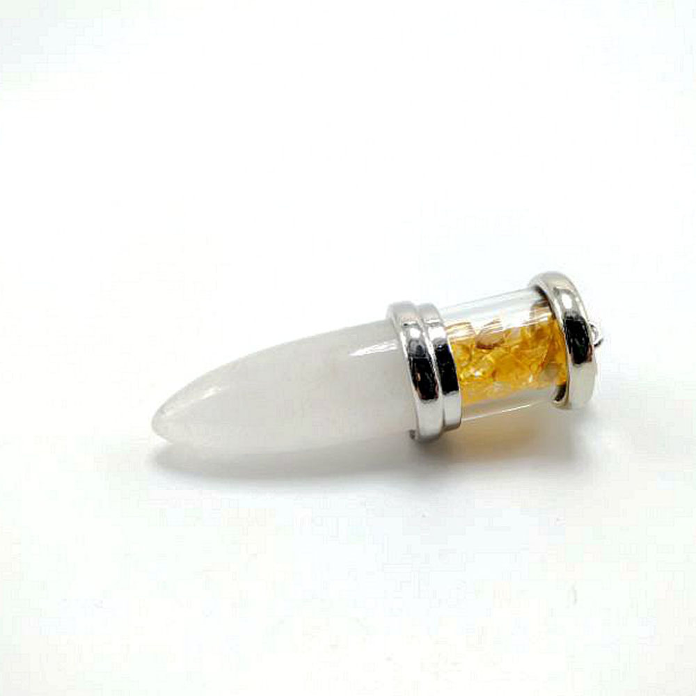 Natural Crystal Point Necklace for Unisex, Chip Stone Wishing Bottle Pendant with Stainless Steel Chain, Bullet Shaped