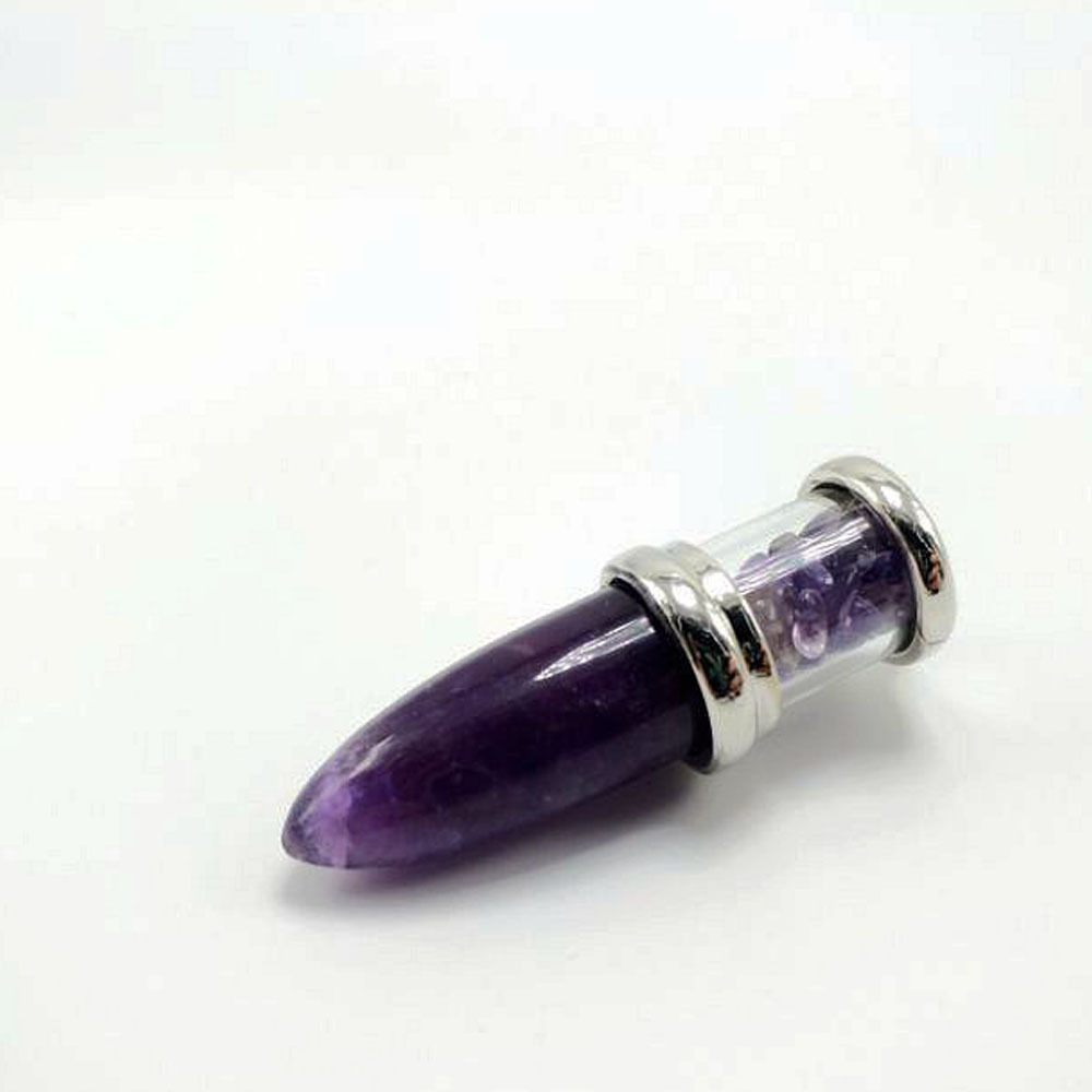 Natural Crystal Point Necklace for Unisex, Chip Stone Wishing Bottle Pendant with Stainless Steel Chain, Bullet Shaped