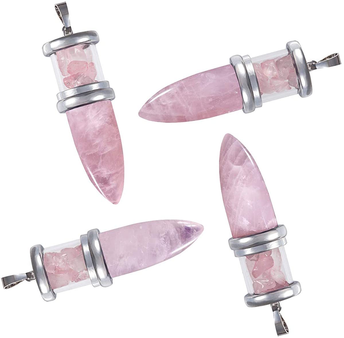 Natural Crystal Point Necklace for Unisex, Chip Stone Wishing Bottle Pendant with Stainless Steel Chain, Bullet Shaped