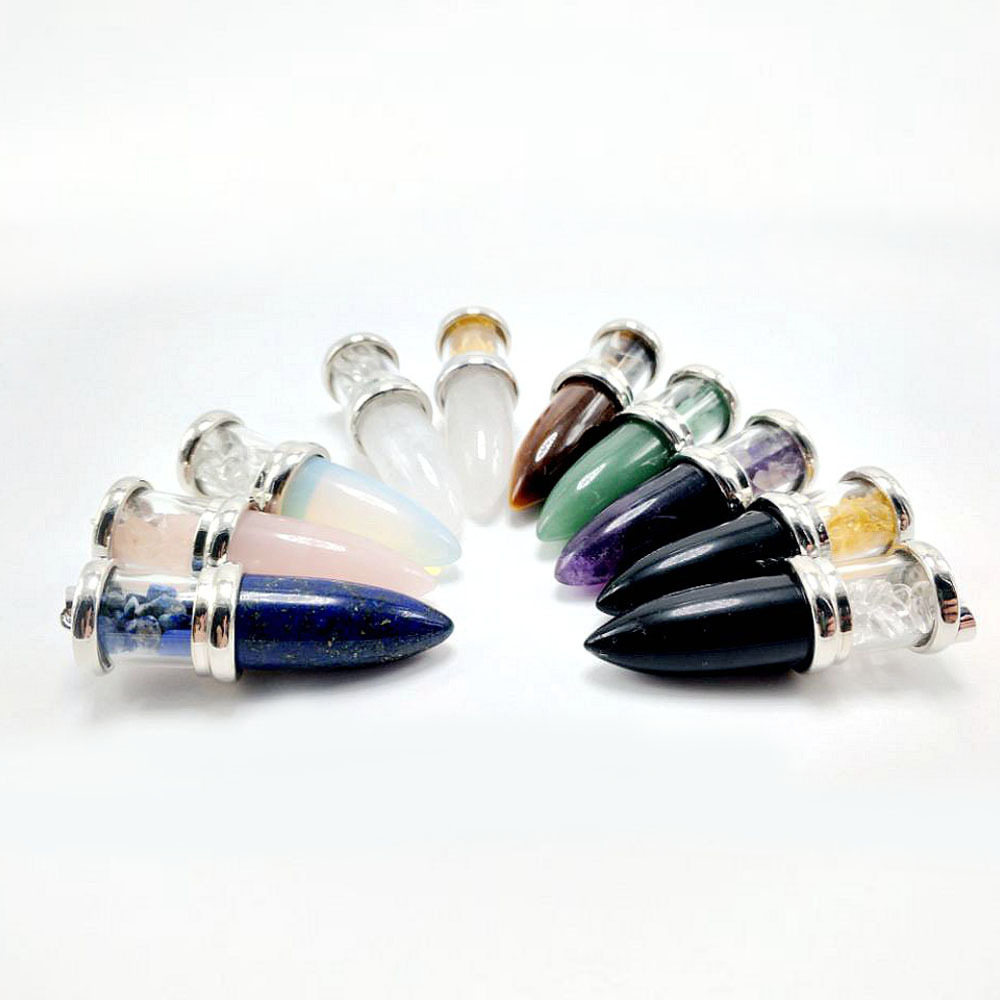 Natural Crystal Point Necklace for Unisex, Chip Stone Wishing Bottle Pendant with Stainless Steel Chain, Bullet Shaped