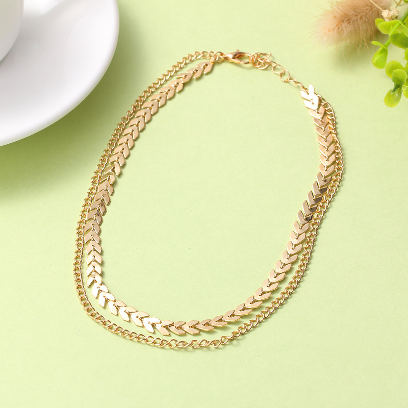 Simple Temperament Necklace Personality Women Multi-Layer Collarbone Fishbone Clavicle Chain Neck Chain