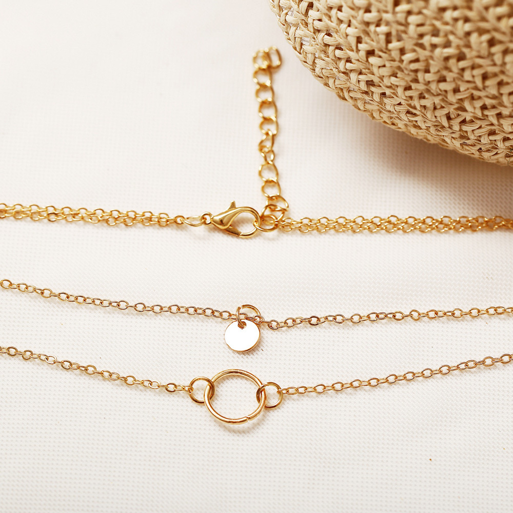 Layered Disc Circle Choker Necklace 14k Gold Plated Double Lip Satellite Beaded Chain Necklace for Women Girls