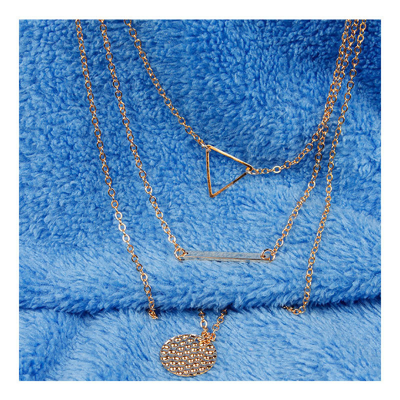 Fashion Layered Gold Necklace Coin Symbol Chain Triangle Pendant Multilayered Short Necklaces Jewelry for Women and Girls