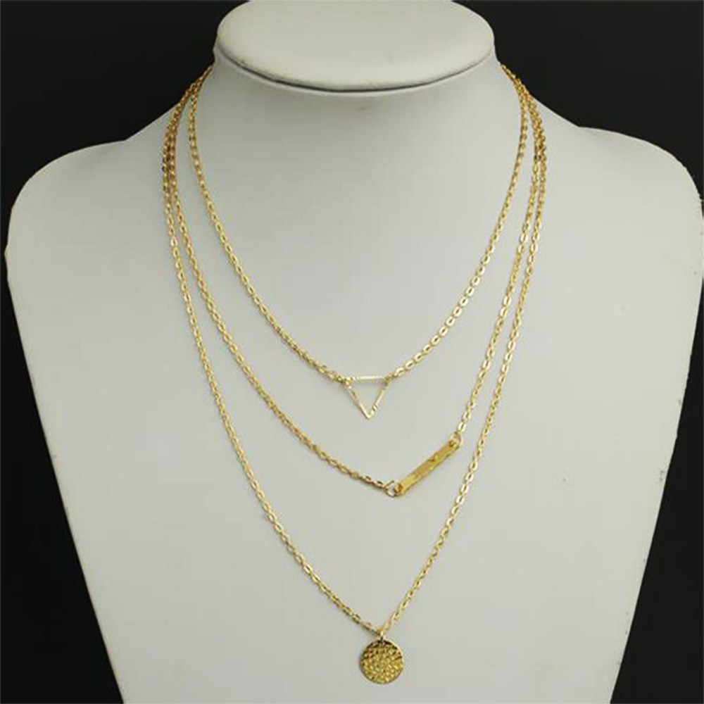 Fashion Layered Gold Necklace Coin Symbol Chain Triangle Pendant Multilayered Short Necklaces Jewelry for Women and Girls