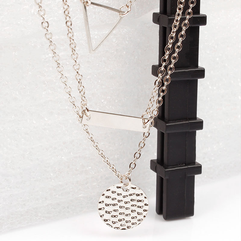 Fashion Layered Gold Necklace Coin Symbol Chain Triangle Pendant Multilayered Short Necklaces Jewelry for Women and Girls