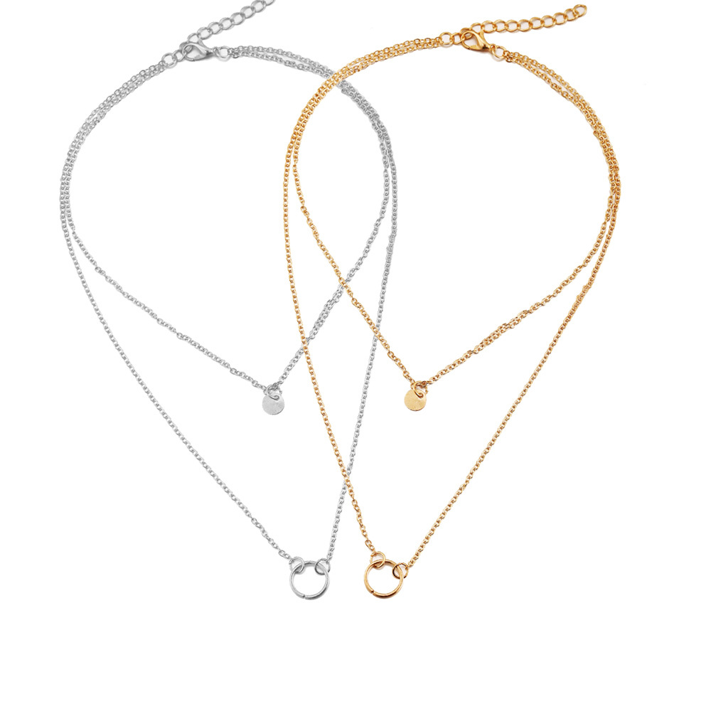 Layered Disc Circle Choker Necklace 14k Gold Plated Double Lip Satellite Beaded Chain Necklace for Women Girls