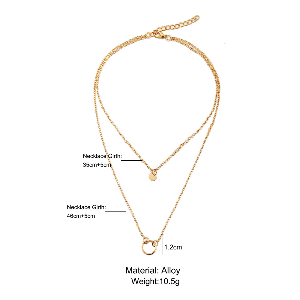 Layered Disc Circle Choker Necklace 14k Gold Plated Double Lip Satellite Beaded Chain Necklace for Women Girls