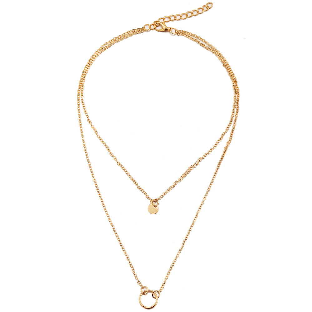 Layered Disc Circle Choker Necklace 14k Gold Plated Double Lip Satellite Beaded Chain Necklace for Women Girls