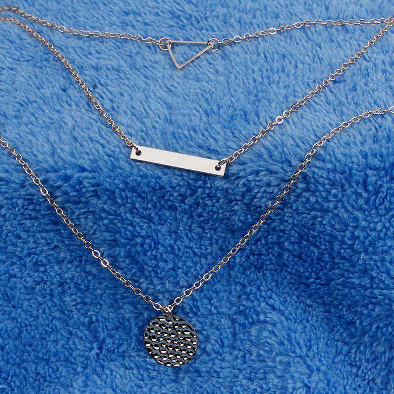 Fashion Layered Gold Necklace Coin Symbol Chain Triangle Pendant Multilayered Short Necklaces Jewelry for Women and Girls