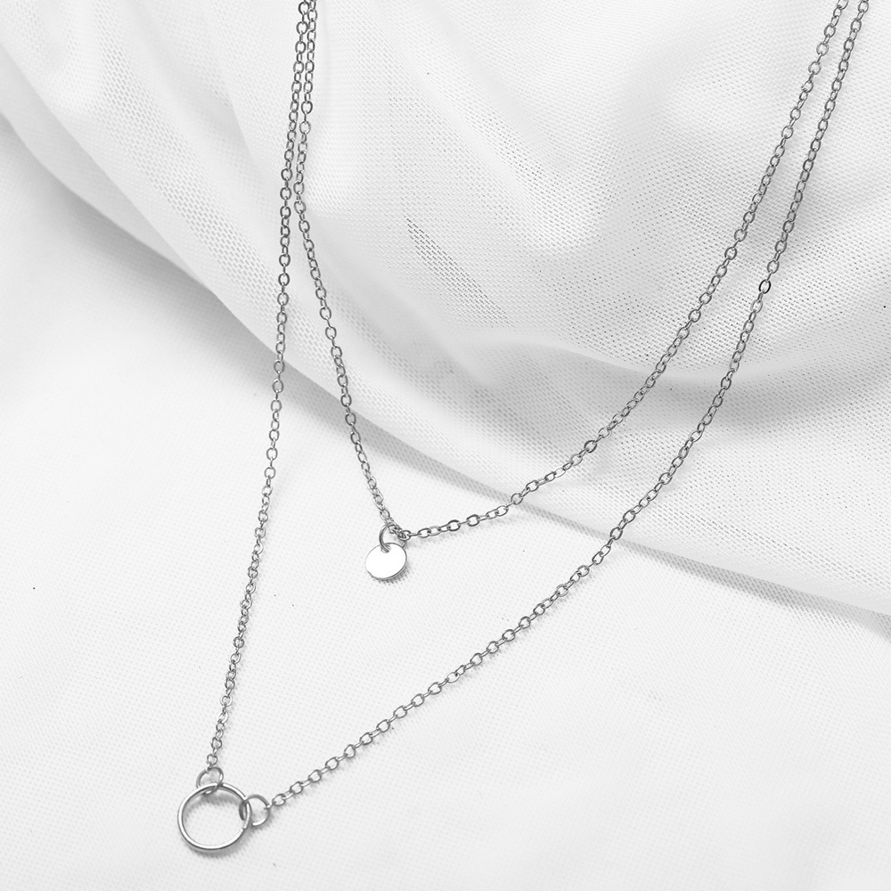 Layered Disc Circle Choker Necklace 14k Gold Plated Double Lip Satellite Beaded Chain Necklace for Women Girls