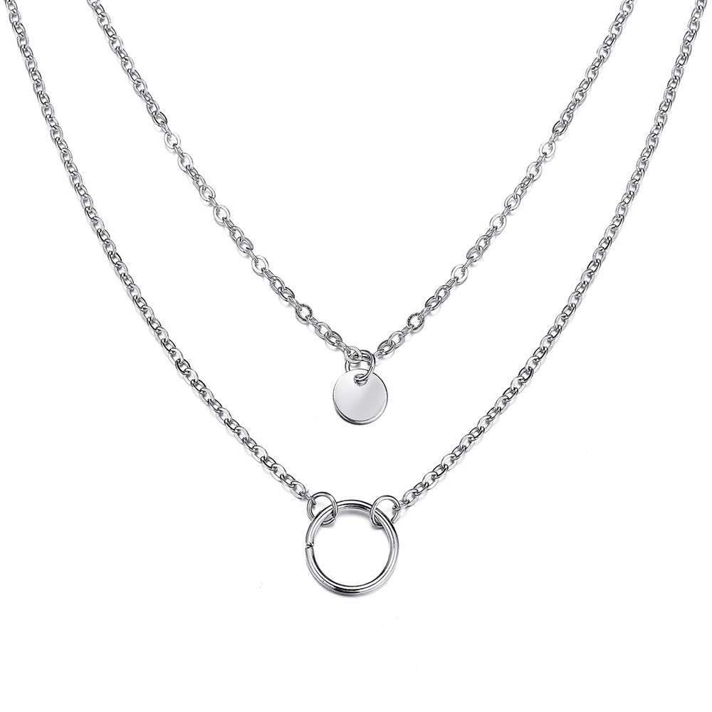 Layered Disc Circle Choker Necklace 14k Gold Plated Double Lip Satellite Beaded Chain Necklace for Women Girls