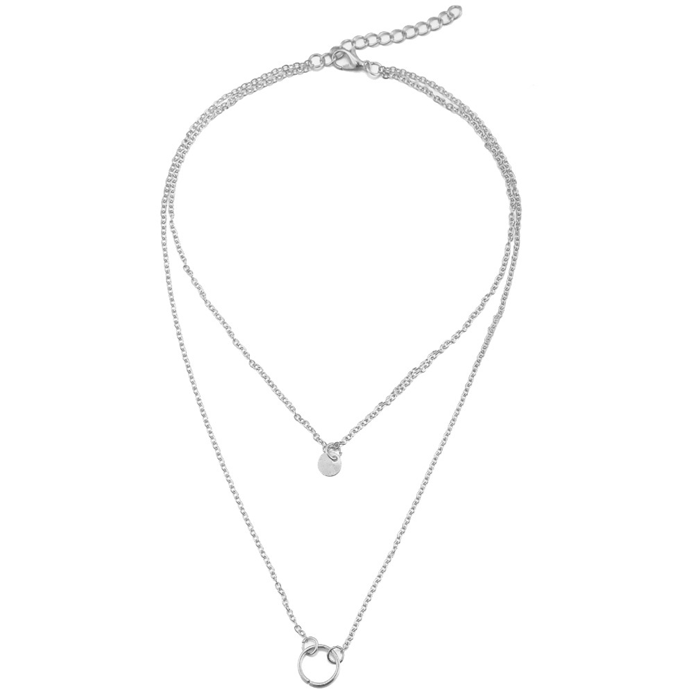 Layered Disc Circle Choker Necklace 14k Gold Plated Double Lip Satellite Beaded Chain Necklace for Women Girls