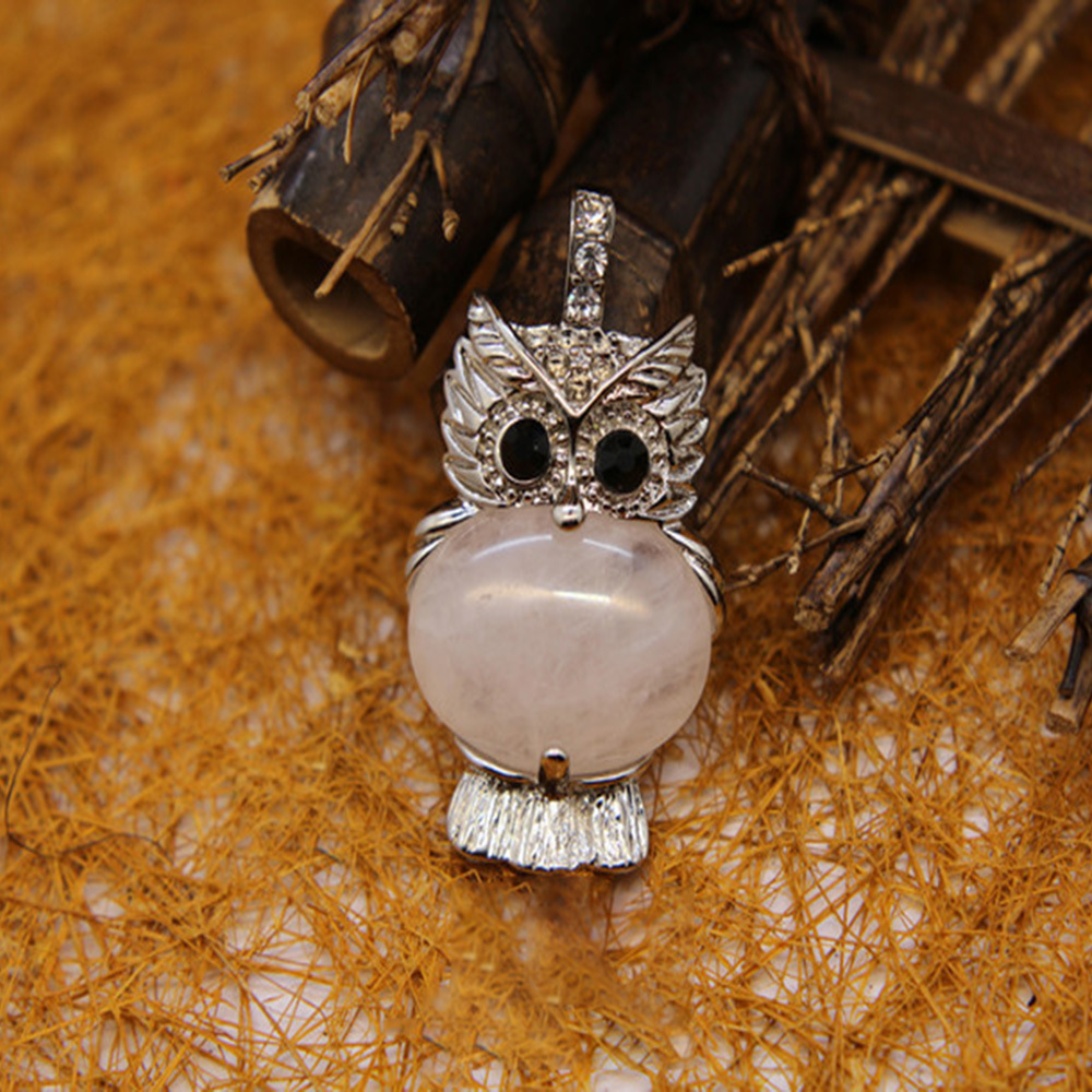 Owl Healing Crystal Stone Pendant Necklace Reiki Spiritual Energy Gemstone Quartz Jewelry Gift for Women Girls