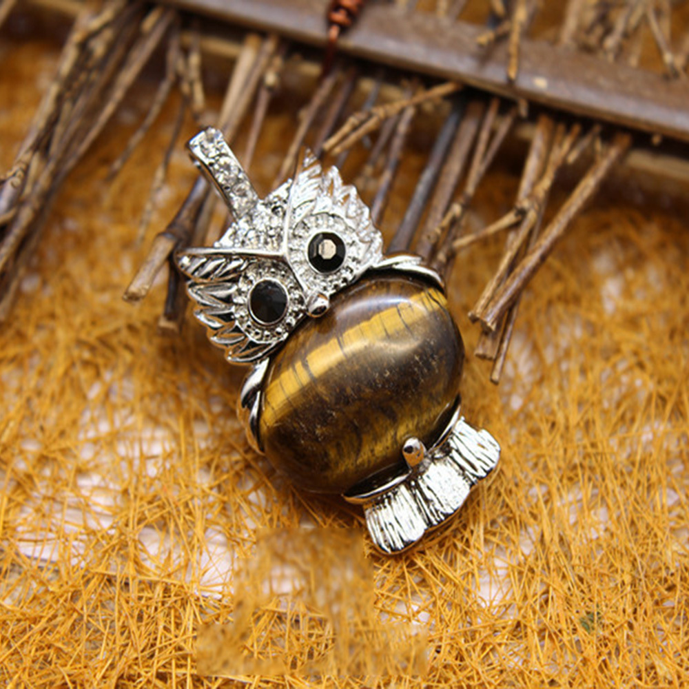 Owl Healing Crystal Stone Pendant Necklace Reiki Spiritual Energy Gemstone Quartz Jewelry Gift for Women Girls