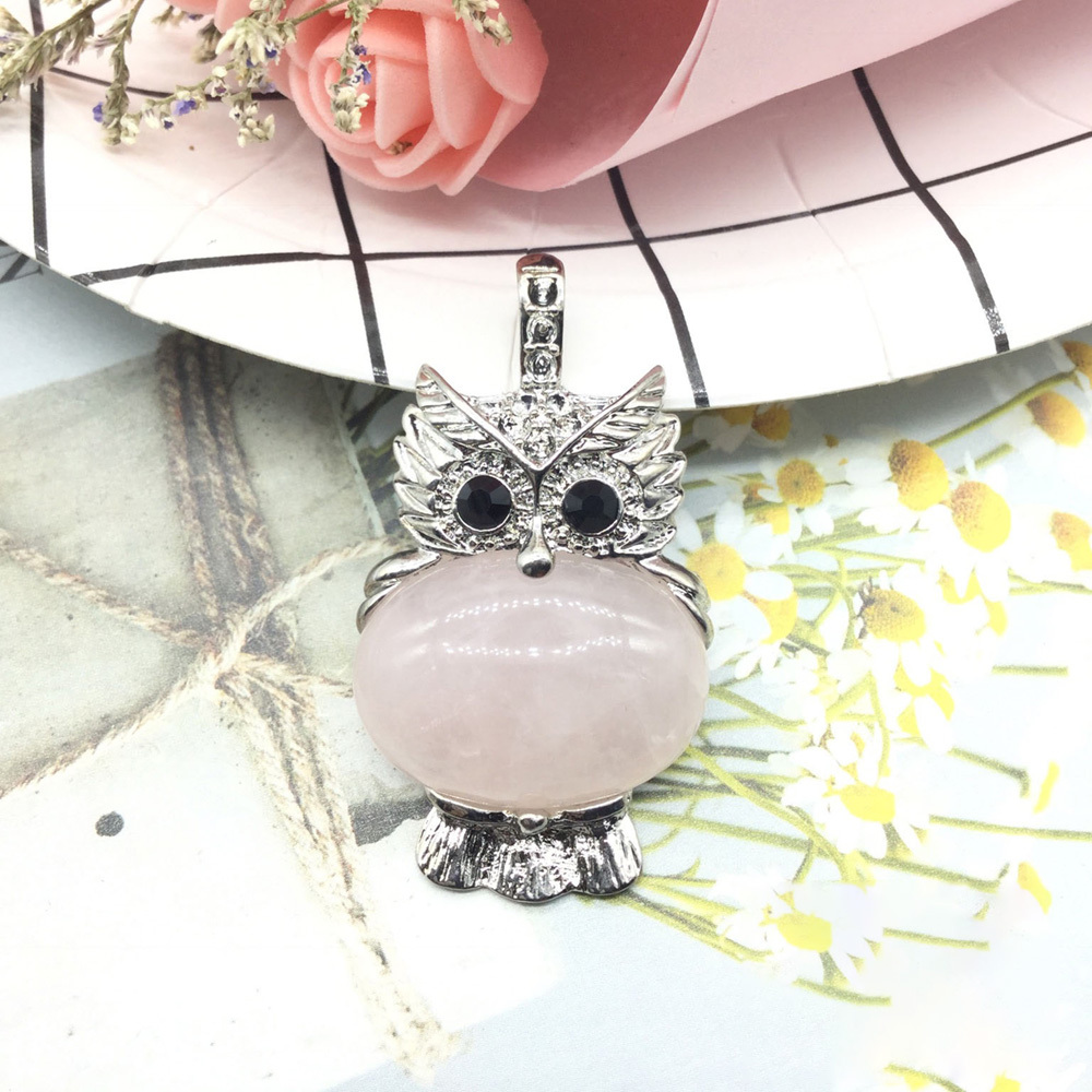 Owl Healing Crystal Stone Pendant Necklace Reiki Spiritual Energy Gemstone Quartz Jewelry Gift for Women Girls