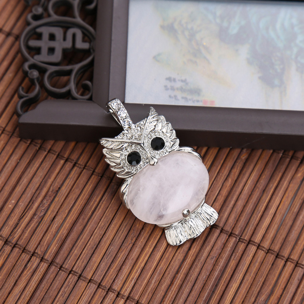 Owl Healing Crystal Stone Pendant Necklace Reiki Spiritual Energy Gemstone Quartz Jewelry Gift for Women Girls