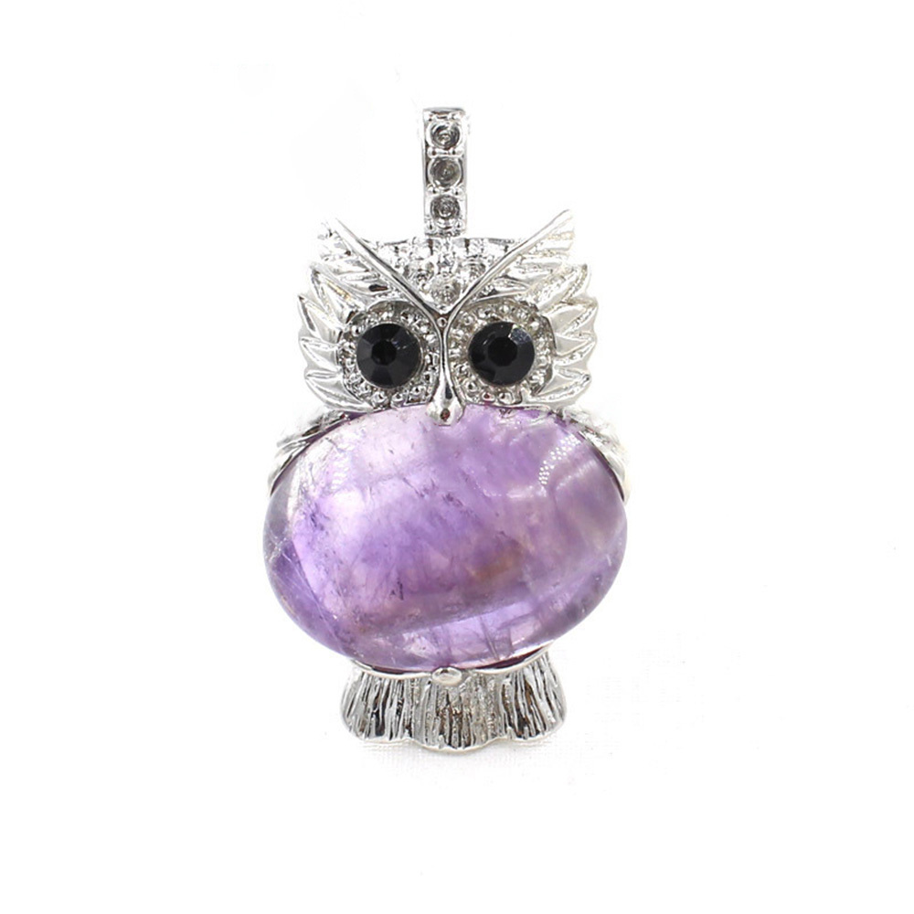 Owl Healing Crystal Stone Pendant Necklace Reiki Spiritual Energy Gemstone Quartz Jewelry Gift for Women Girls