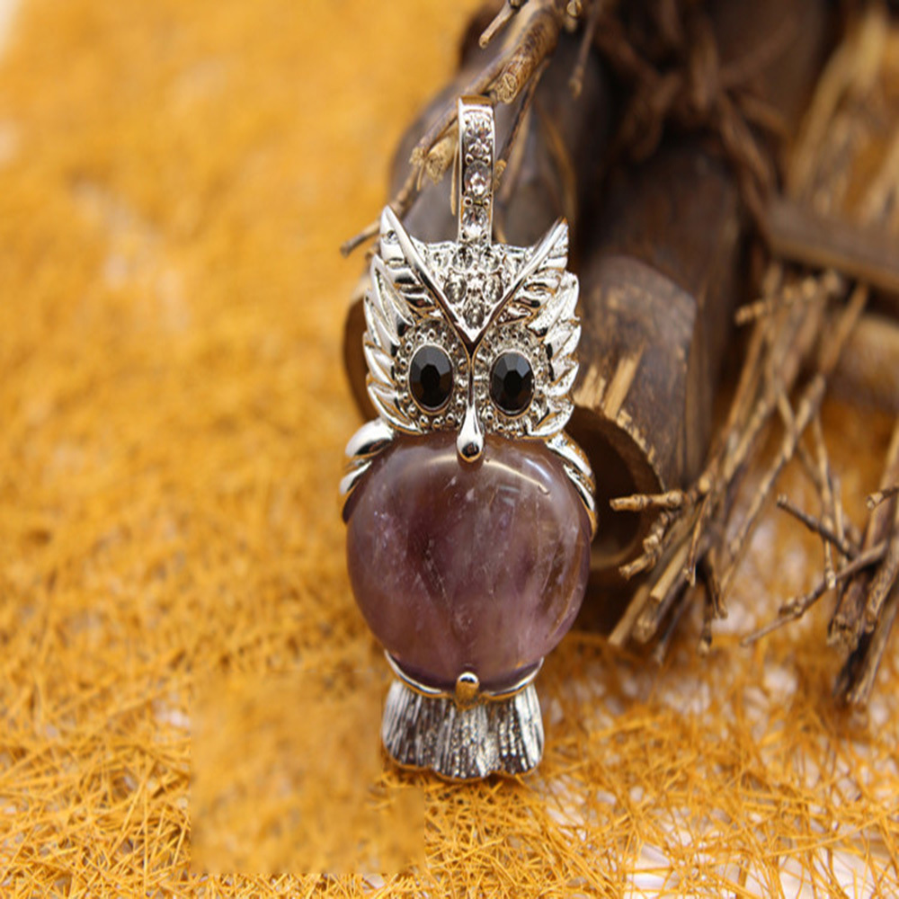 Owl Healing Crystal Stone Pendant Necklace Reiki Spiritual Energy Gemstone Quartz Jewelry Gift for Women Girls