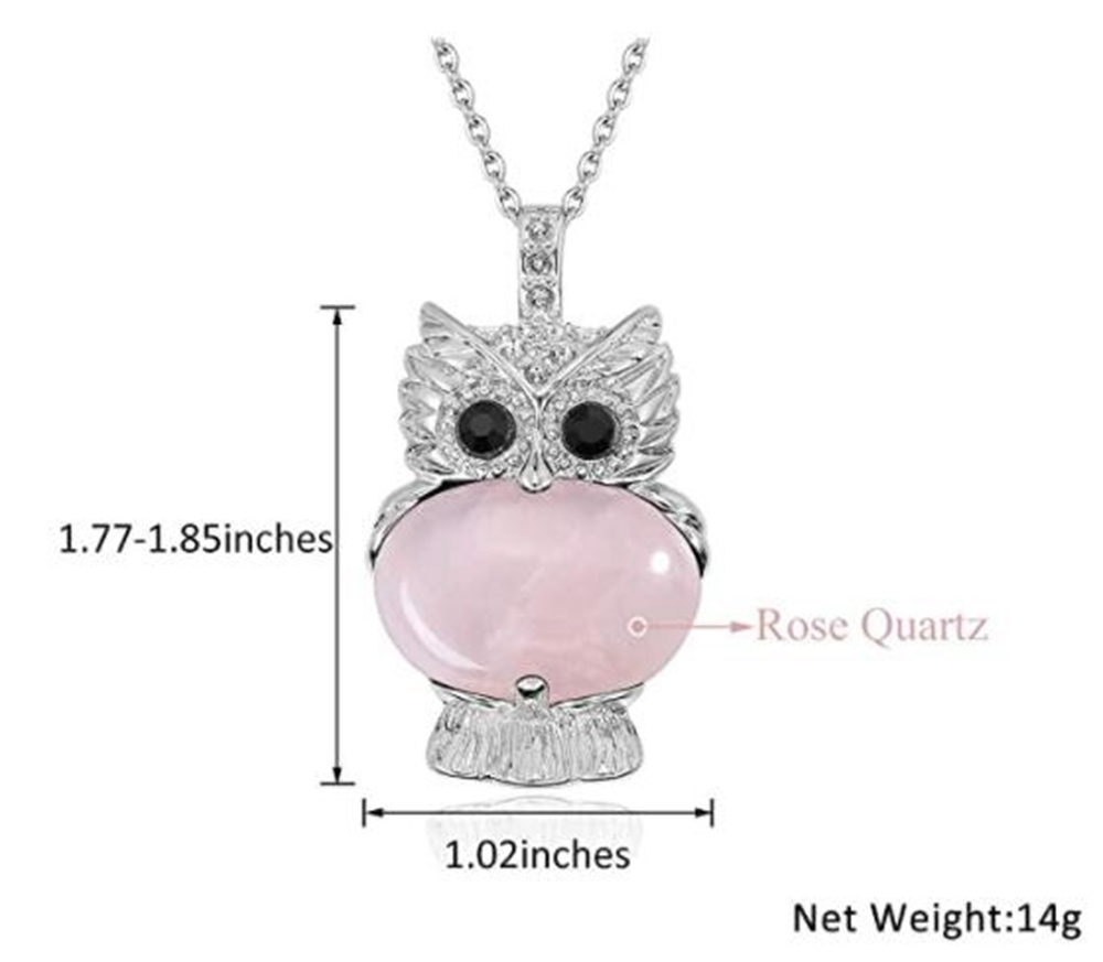 Owl Healing Crystal Stone Pendant Necklace Reiki Spiritual Energy Gemstone Quartz Jewelry Gift for Women Girls