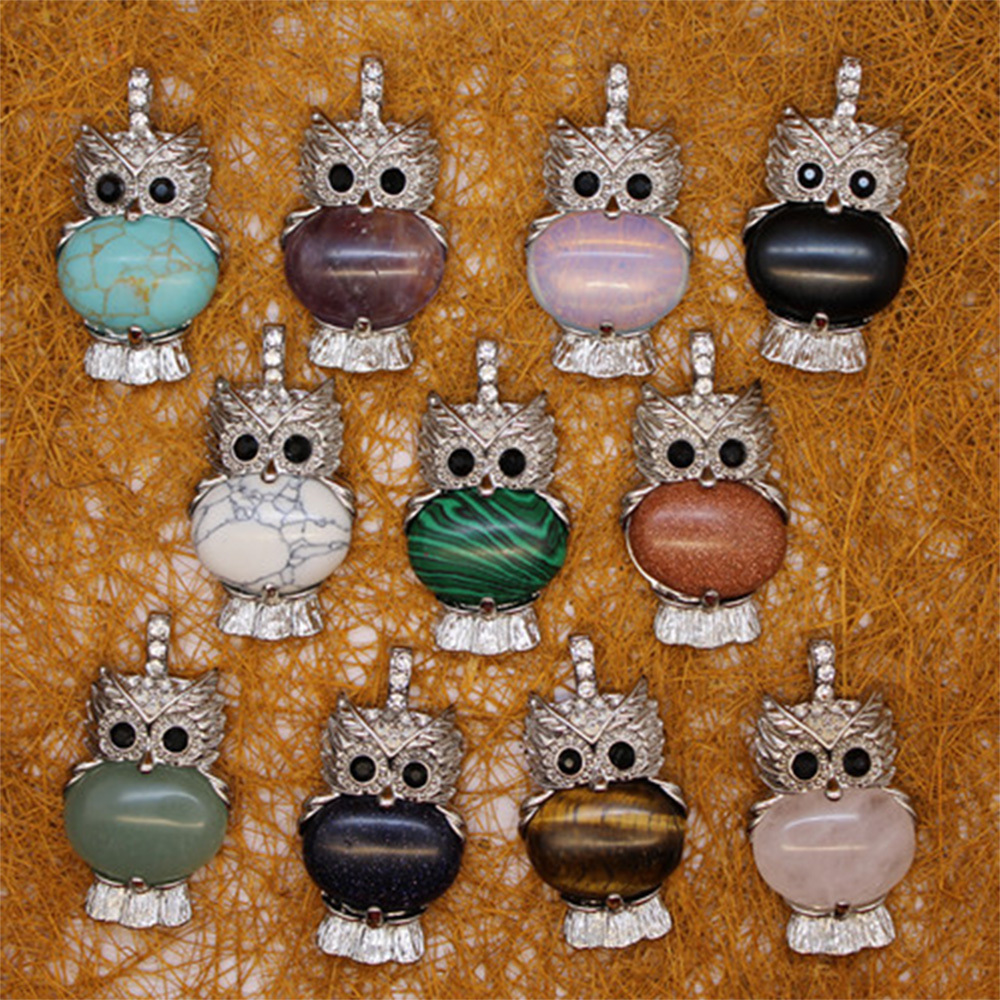 Owl Healing Crystal Stone Pendant Necklace Reiki Spiritual Energy Gemstone Quartz Jewelry Gift for Women Girls