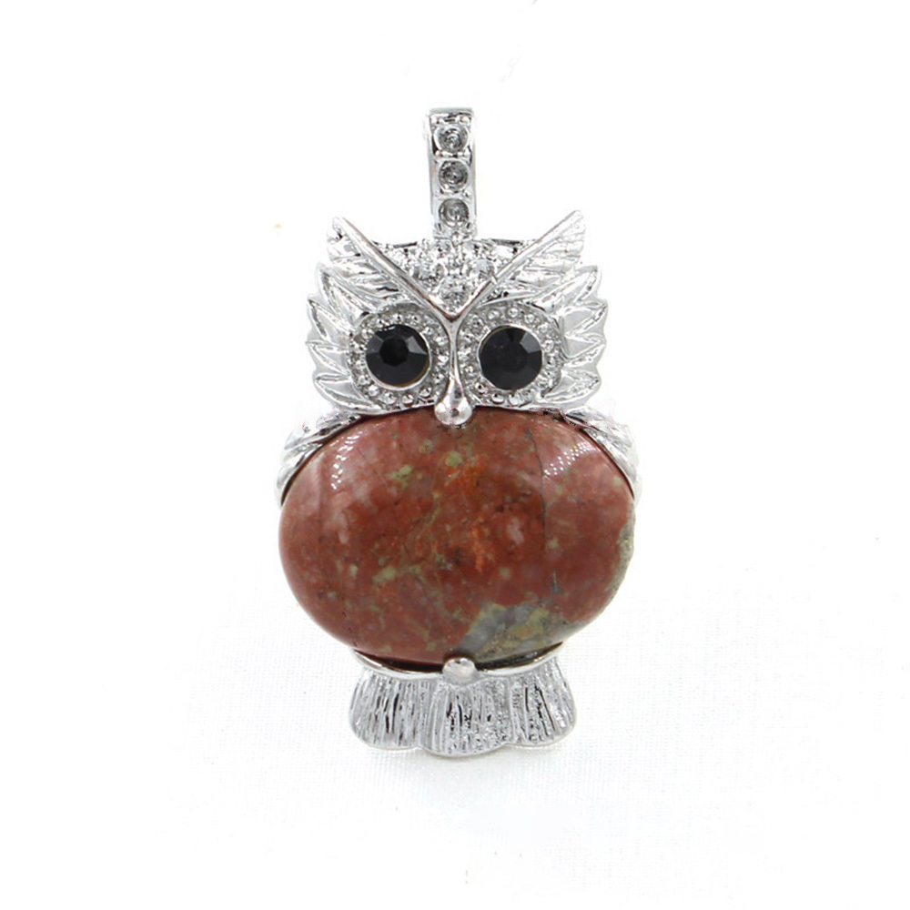 Owl Healing Crystal Stone Pendant Necklace Reiki Spiritual Energy Gemstone Quartz Jewelry Gift for Women Girls