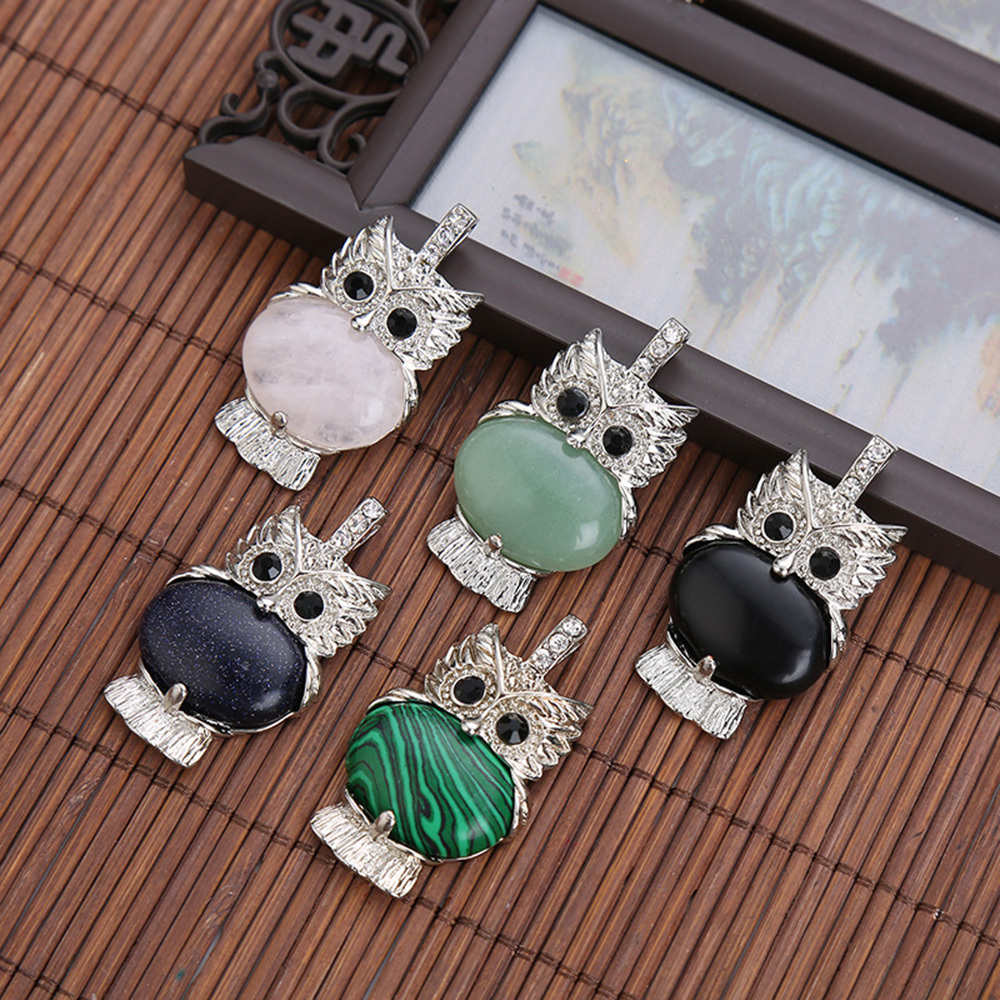 Owl Healing Crystal Stone Pendant Necklace Reiki Spiritual Energy Gemstone Quartz Jewelry Gift for Women Girls