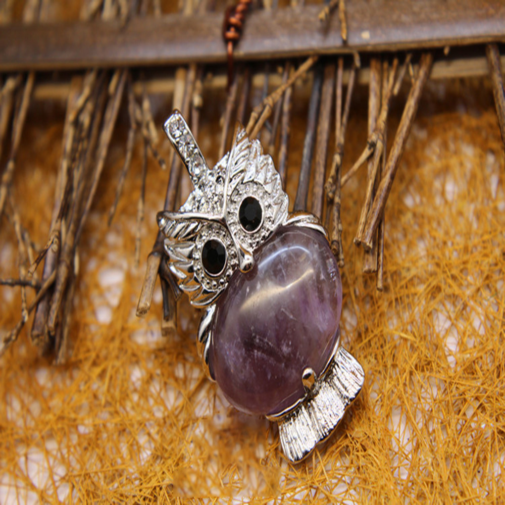Owl Healing Crystal Stone Pendant Necklace Reiki Spiritual Energy Gemstone Quartz Jewelry Gift for Women Girls