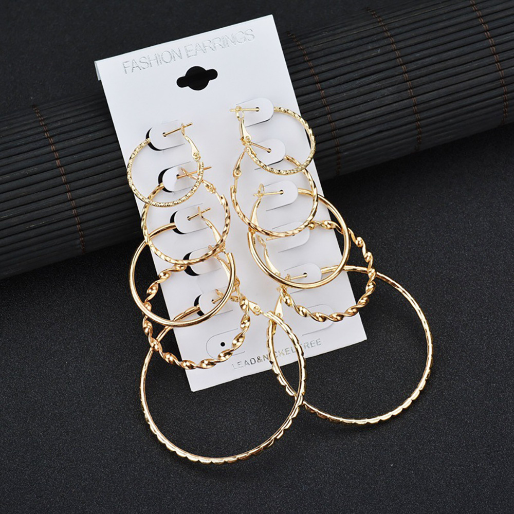 Exaggerate the wave size circle  5 piece earring set   for Women Girls