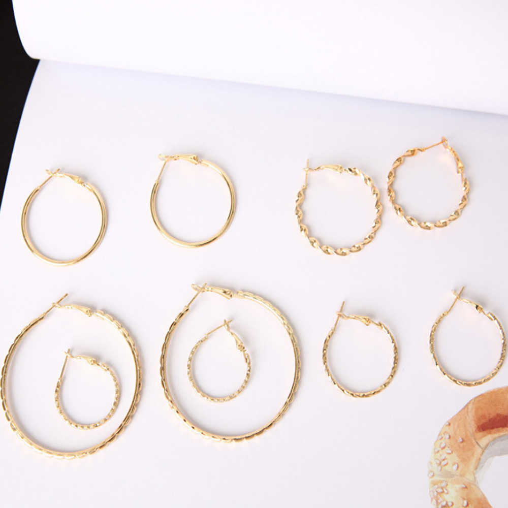 Exaggerate the wave size circle  5 piece earring set   for Women Girls