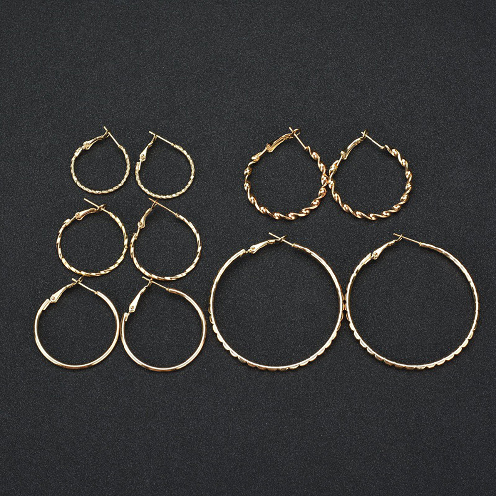 Exaggerate the wave size circle  5 piece earring set   for Women Girls