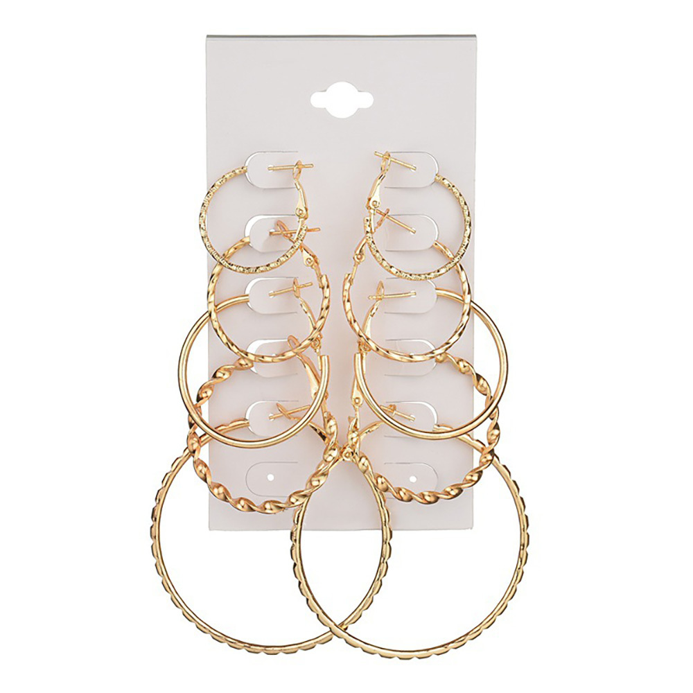 Exaggerate the wave size circle  5 piece earring set   for Women Girls