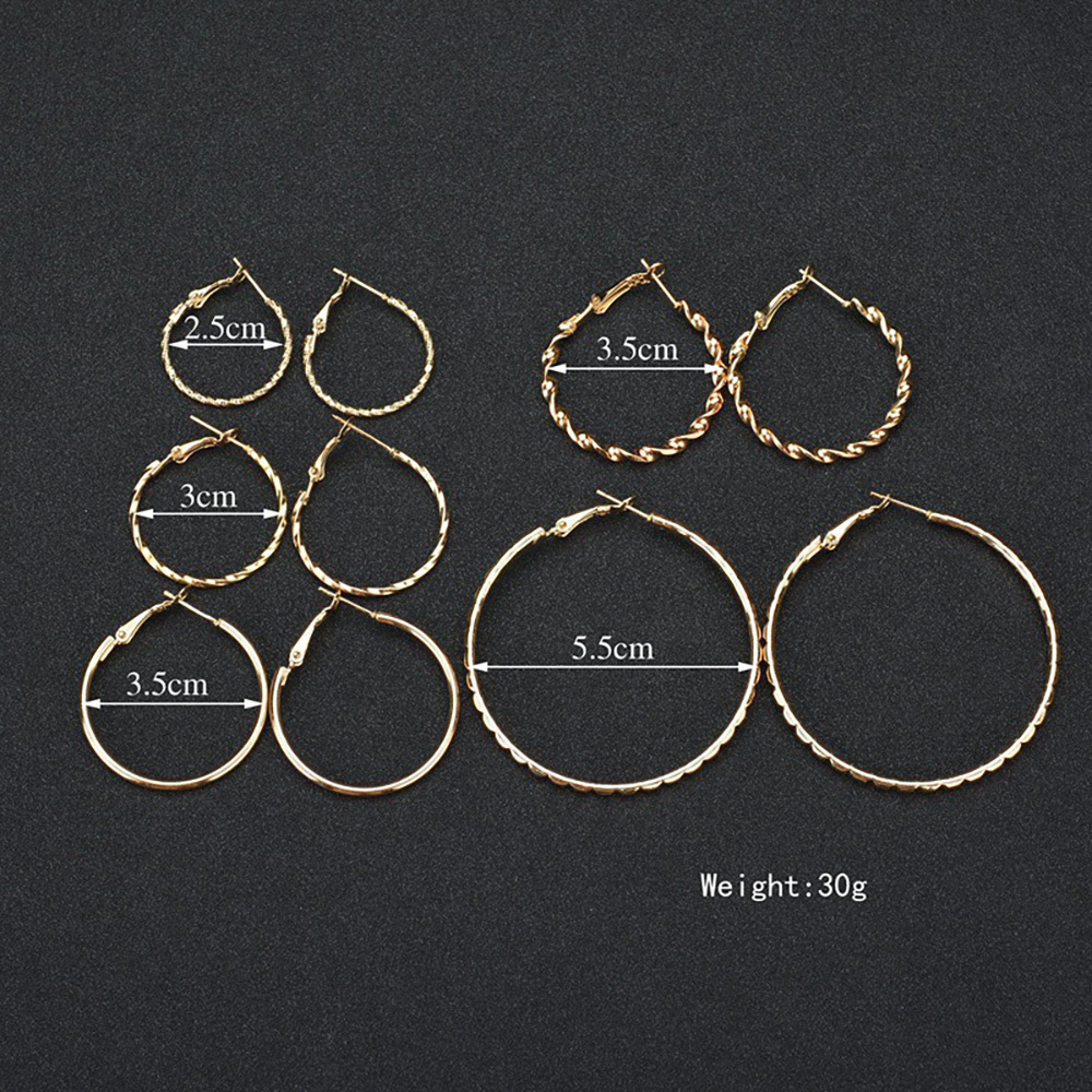 Exaggerate the wave size circle  5 piece earring set   for Women Girls