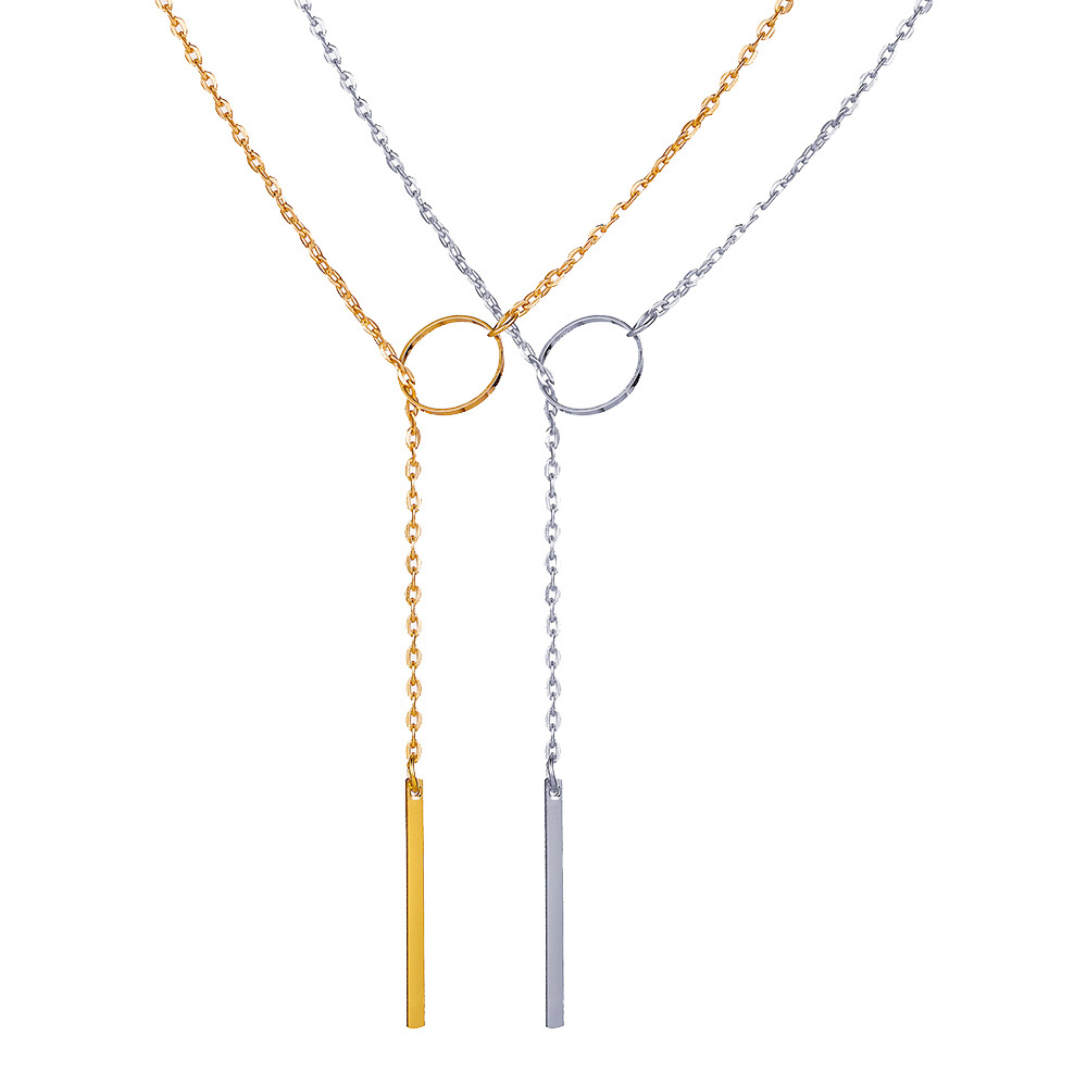 Gold & Silver  Vertical bar pendant with open ring Y necklace for Women Girl