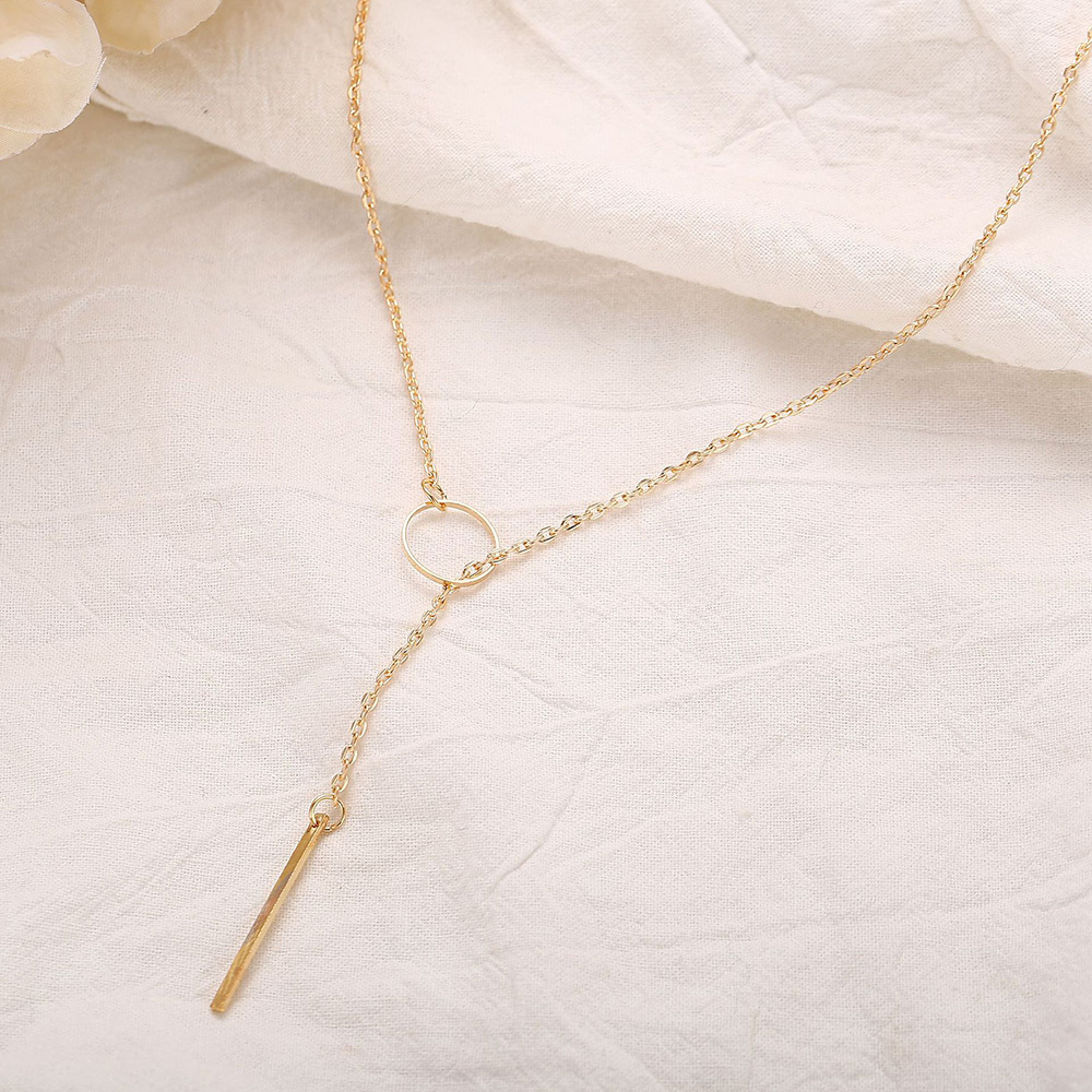 Gold & Silver  Vertical bar pendant with open ring Y necklace for Women Girl