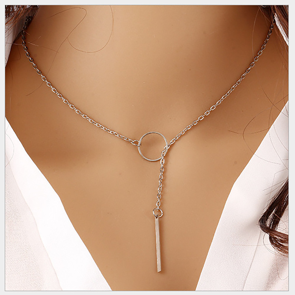 Gold & Silver  Vertical bar pendant with open ring Y necklace for Women Girl