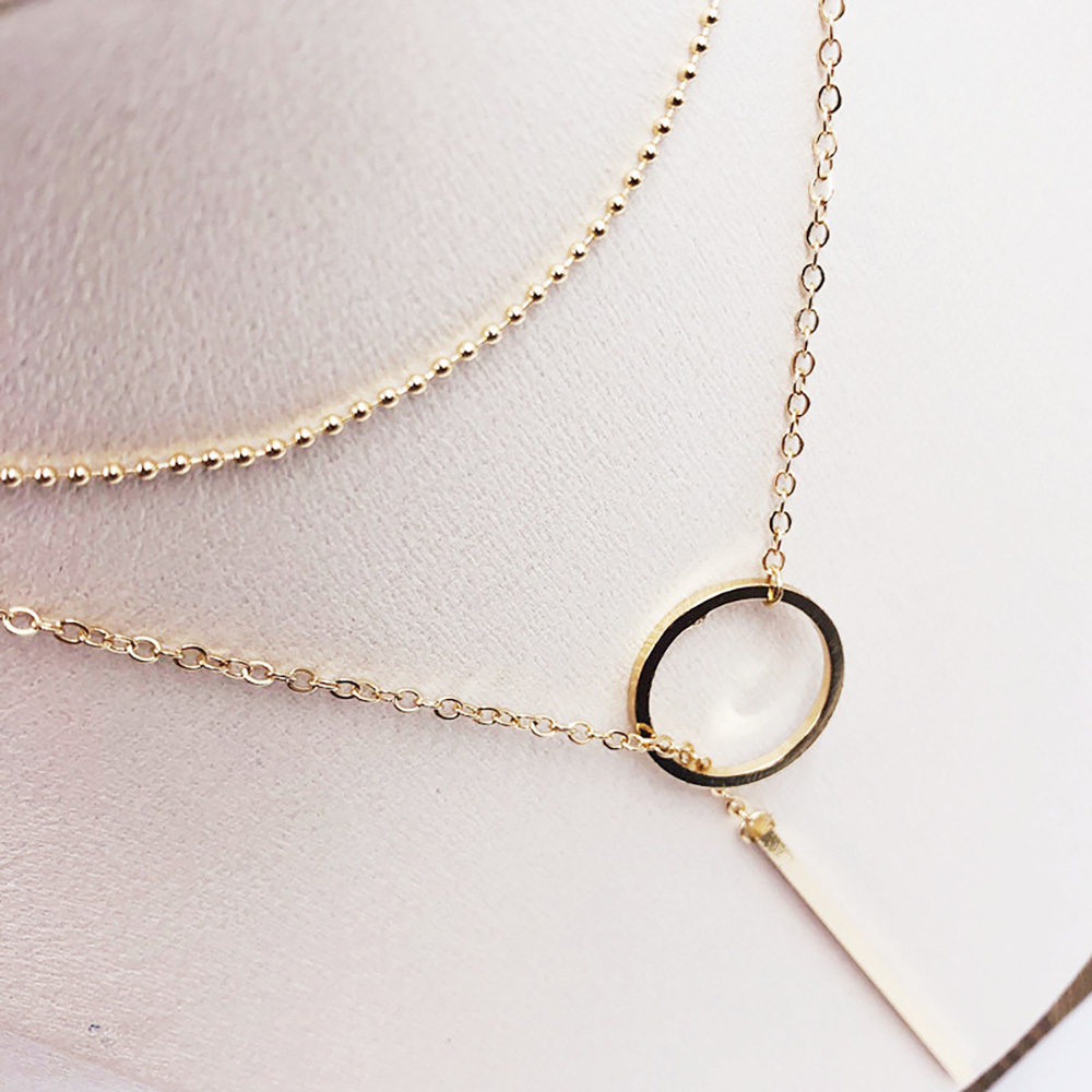 Gold & Silver  Vertical bar pendant with open ring Y necklace for Women Girl