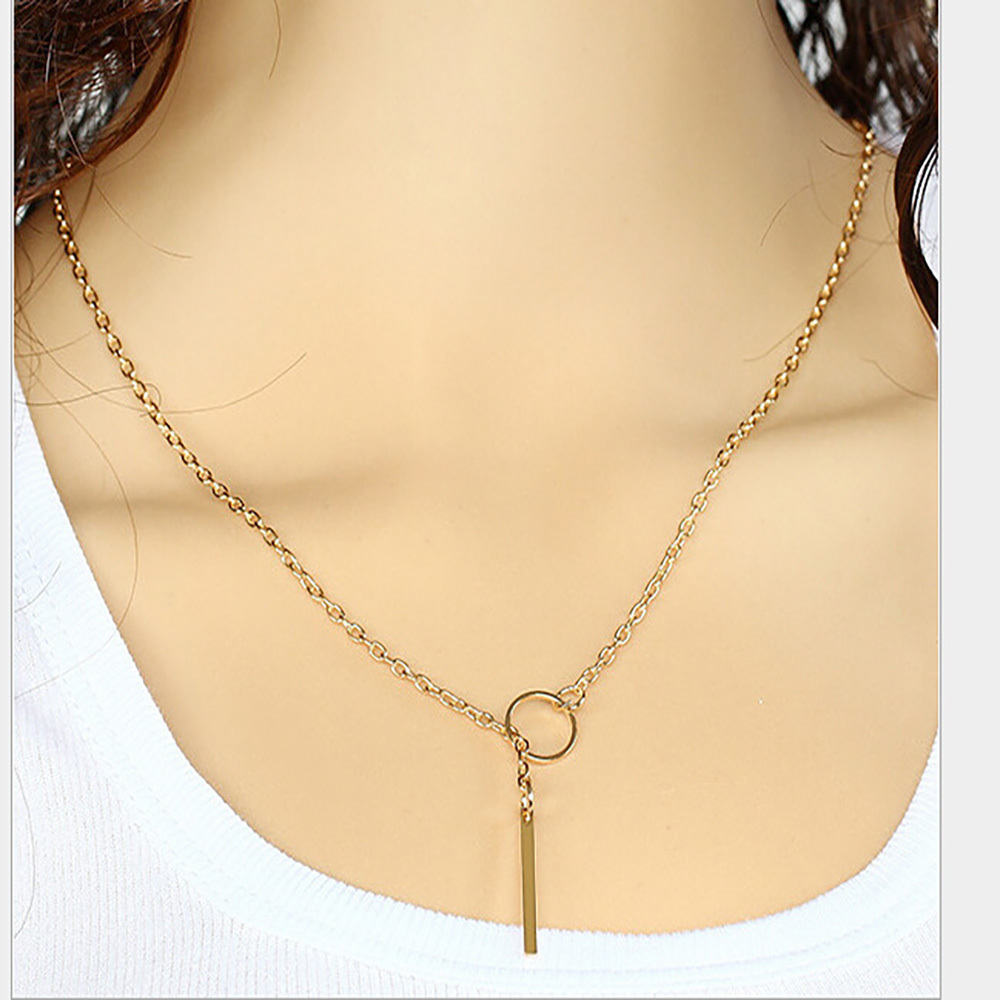 Gold & Silver  Vertical bar pendant with open ring Y necklace for Women Girl