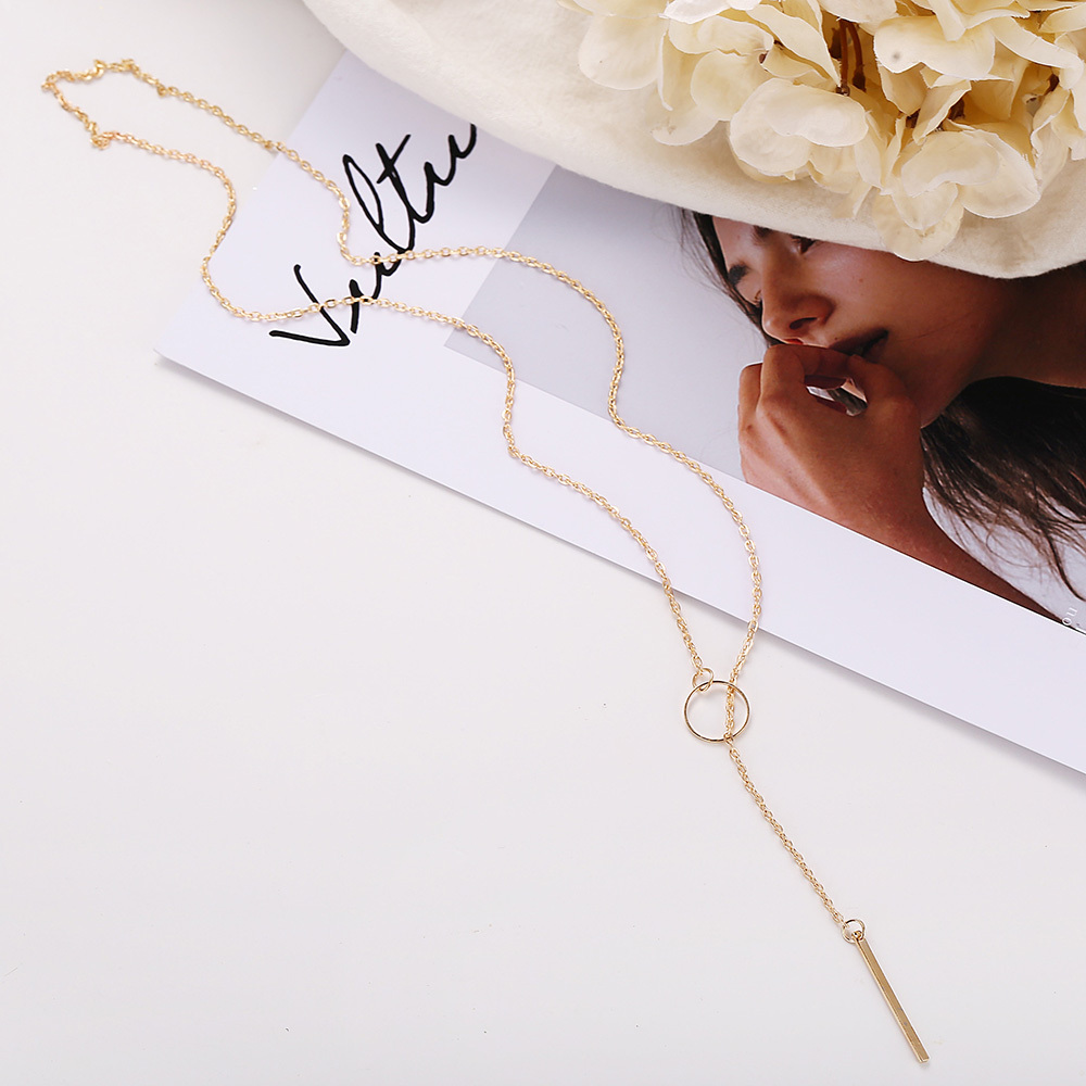 Gold & Silver  Vertical bar pendant with open ring Y necklace for Women Girl