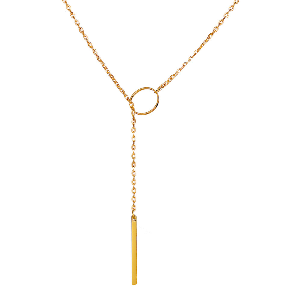 Gold & Silver  Vertical bar pendant with open ring Y necklace for Women Girl