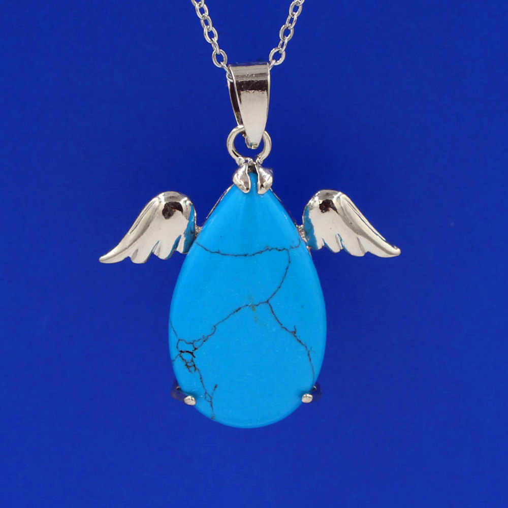 Angel Drop Healing Crystal Stone Pendant Necklace Aeiki Spiritual Energy Gem Quartz Jewelry Gift for Women and Girls