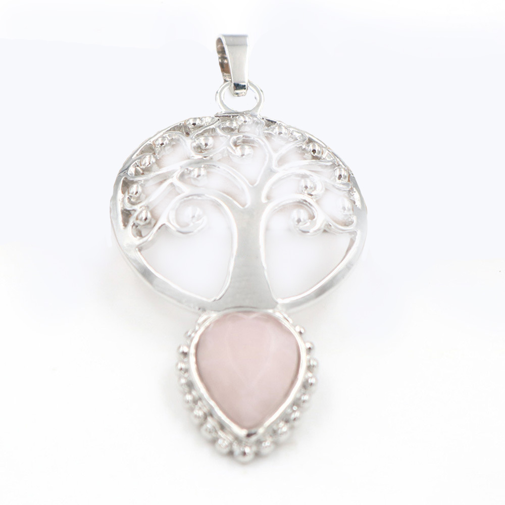 Life Tree Teardrop Crystal Pendants Necklaces Natural Energy Healing Stone Pendant Necklaces Chakra Charm Necklace for Women