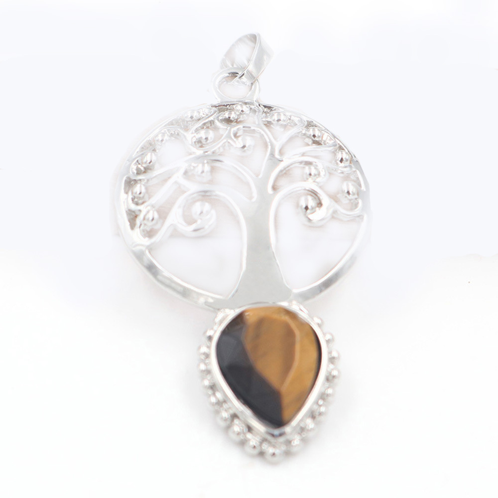 Life Tree Teardrop Crystal Pendants Necklaces Natural Energy Healing Stone Pendant Necklaces Chakra Charm Necklace for Women