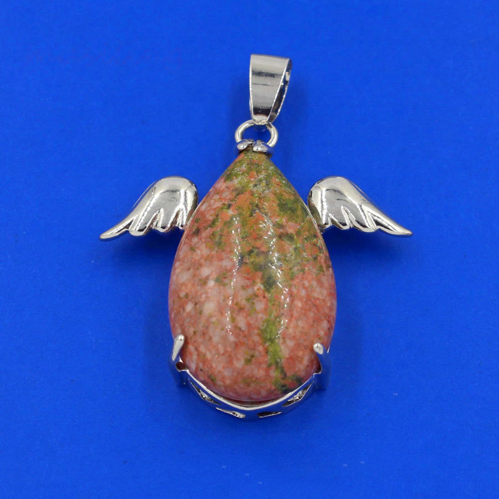 Angel Drop Healing Crystal Stone Pendant Necklace Aeiki Spiritual Energy Gem Quartz Jewelry Gift for Women and Girls