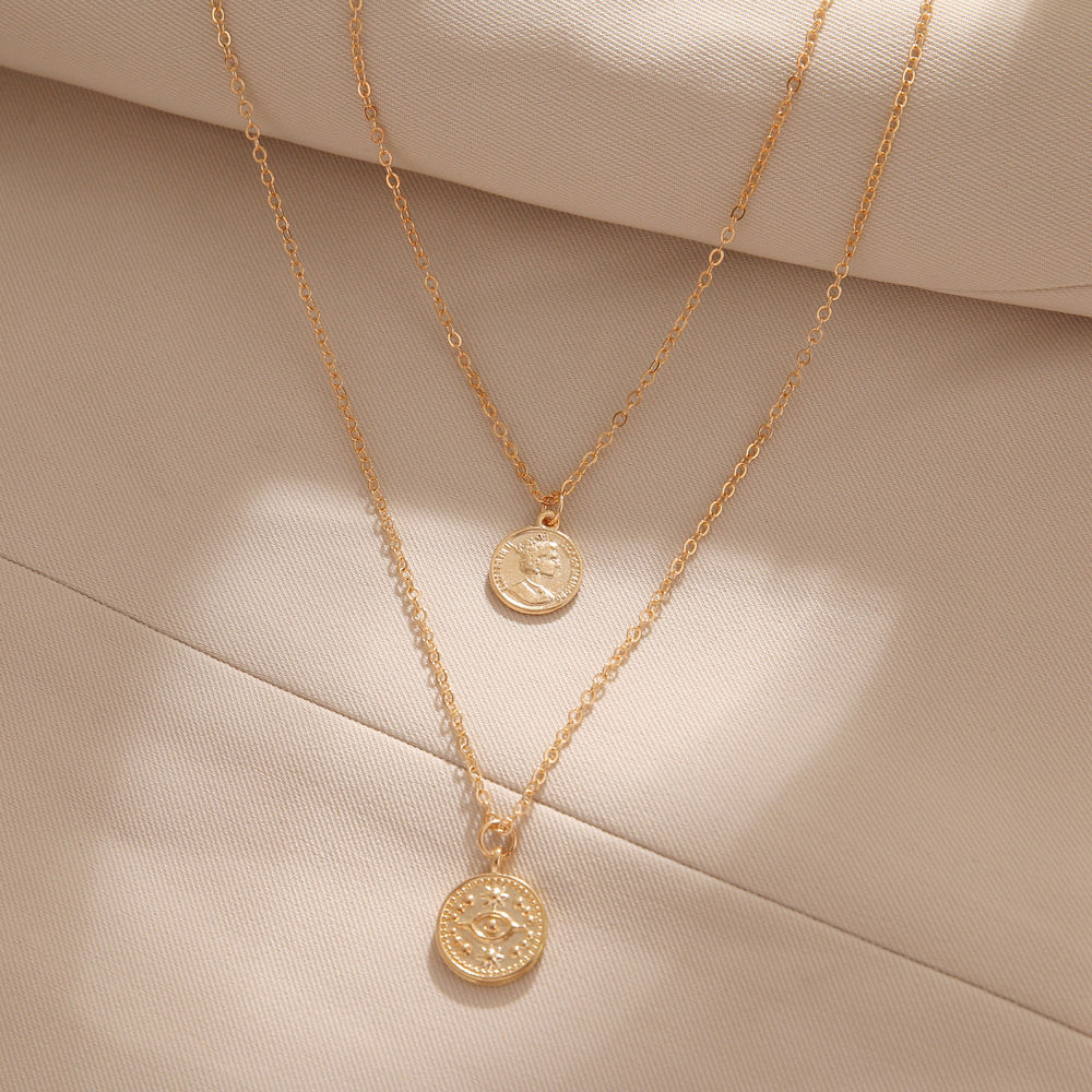 Fashion Layer Necklace Coin Double Head Pendant Necklace Glamour Necklace Jewelry for Women and Girls