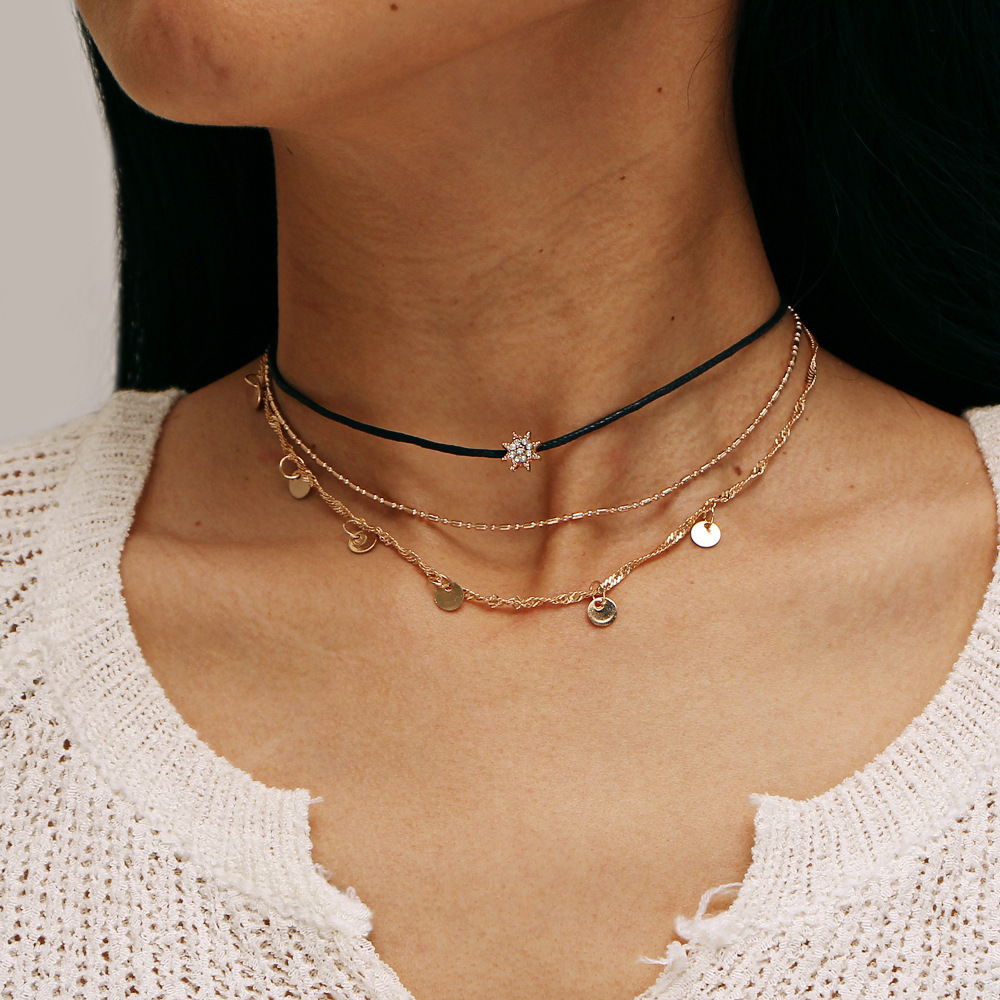 Simple Star Necklace Pendant Necklace Multilayer Chain Clavicle Necklace for Women's Jewelry
